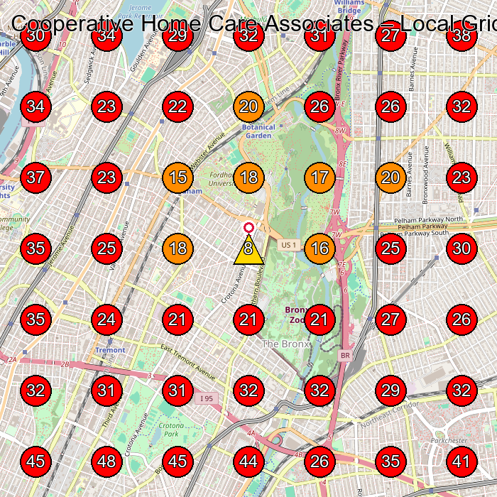 Cooperative Home Care Associates GeoGrid visibility map for Home Health Care Service in Bronx